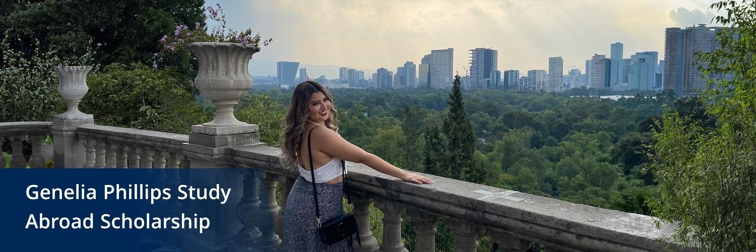 Inaugural Genelia Phillips Study Abroad Scholarship recipient Azul poses for the camera in Mexico City