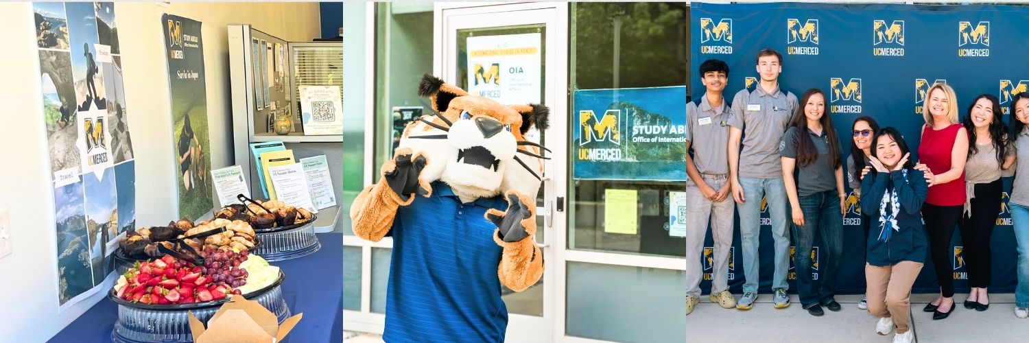 Open House hero image featuring a past open house food spread, Boomer Bobcat, and a crowd in front of a UC Merced step-and-repeat banner Open House hero image featuring a past open house food spread, Boomer Bobcat, and a crowd in front of a UC Merced step-and-repeat banner