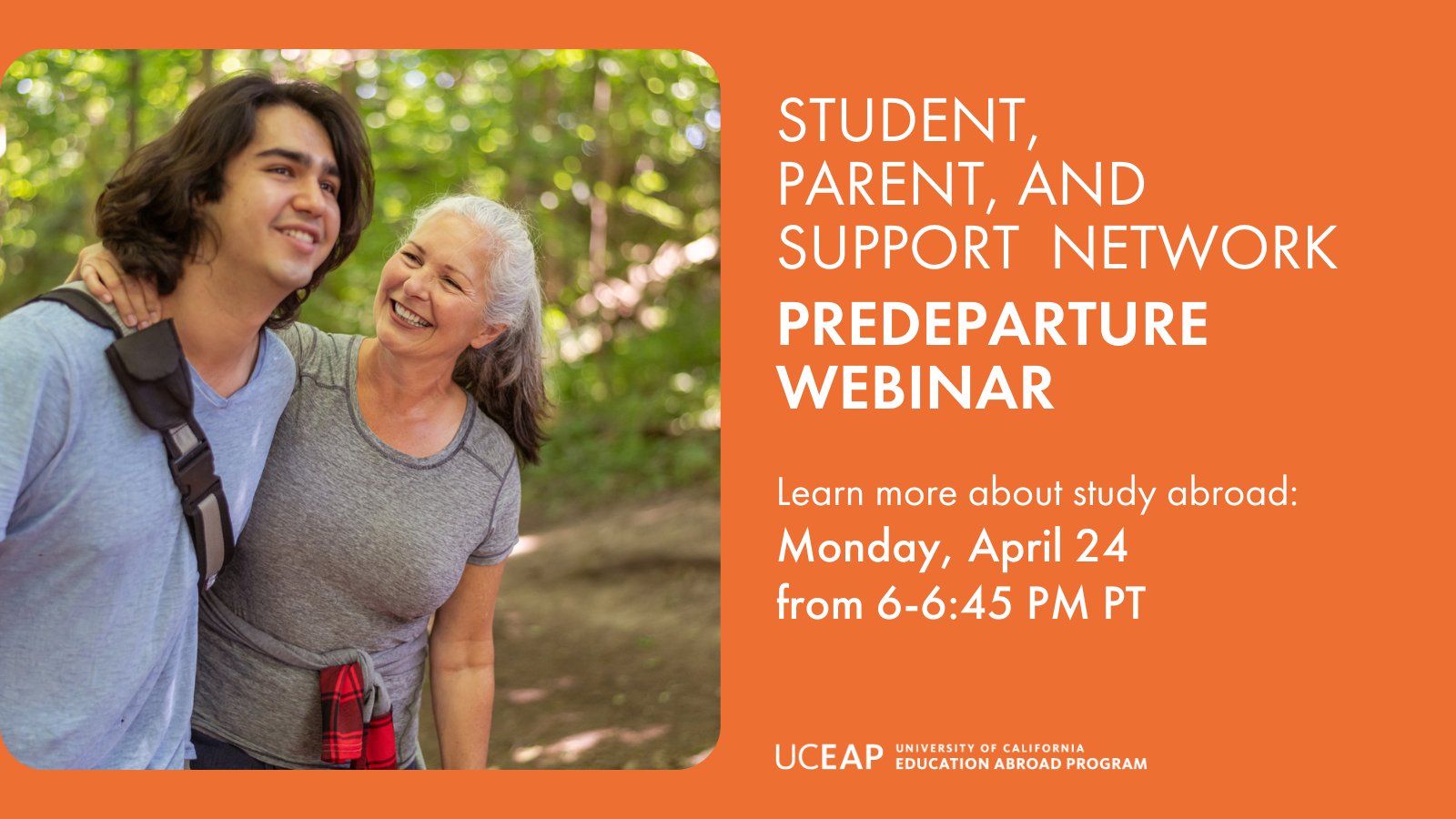 Student, Parent, and Support Network Predeparture Webinar flyer and login info