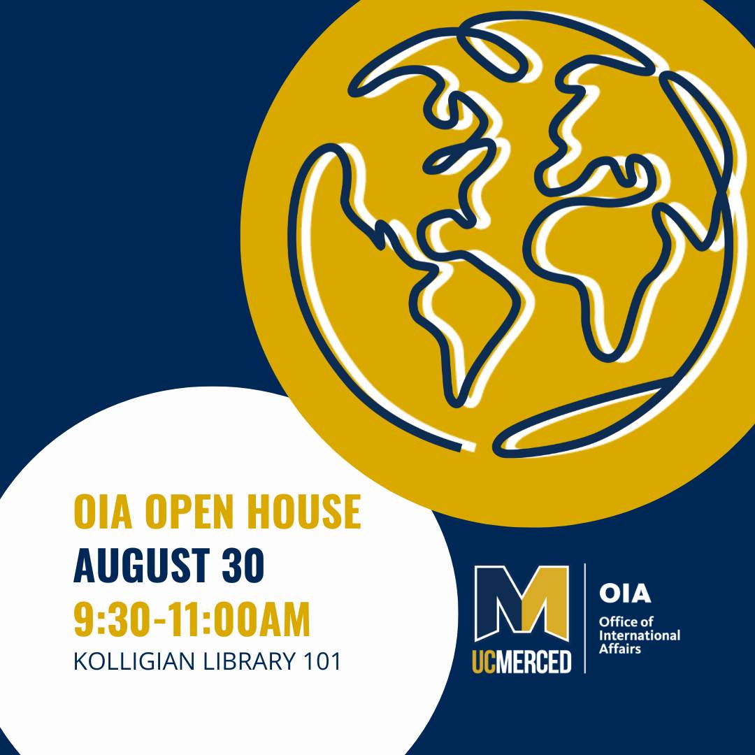 Office of International Affairs open house flyer with event details: August 30, 9:30-11:00AM, Kolligian Library Room 101