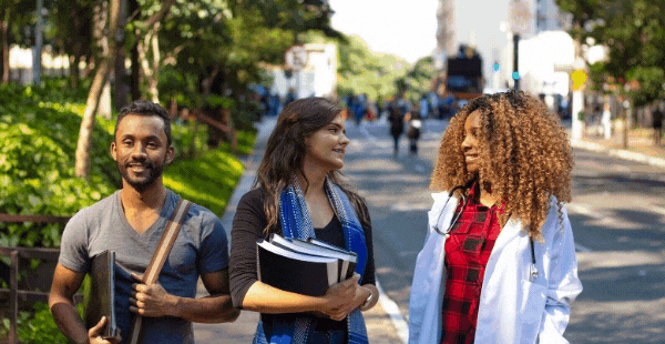 Students walking in Brazil